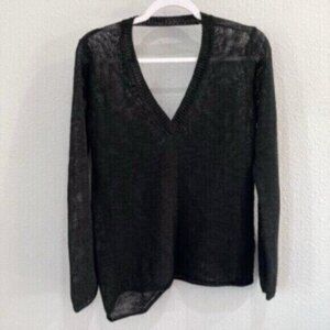 360 Sweater V Neck Black Linen Sweater Contemporary Casual V Neck Slouchy Lounge